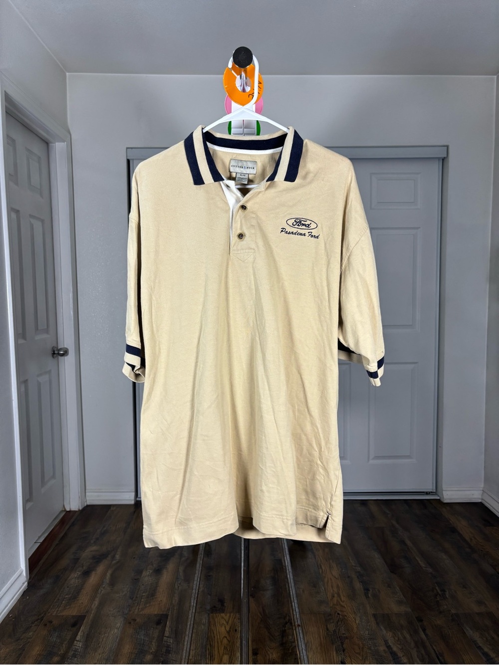 Ford Beige Polo with Navy Stripe Trim - Men